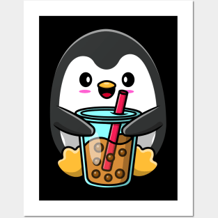 Cute Penguin Loves Bubble tea Posters and Art